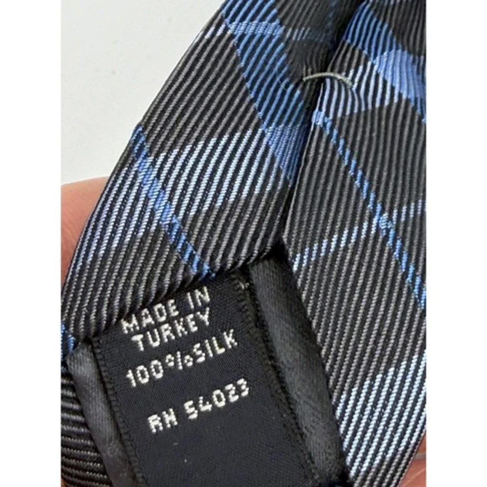 Banana Republic Turkish Silk‎ Tie Blue Black Plaid 58